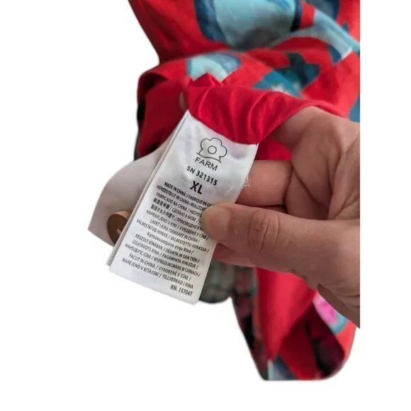 Farm Rio dress size XL Summer Foliage linen mini‎ red floral resort - Picture 8 of 8